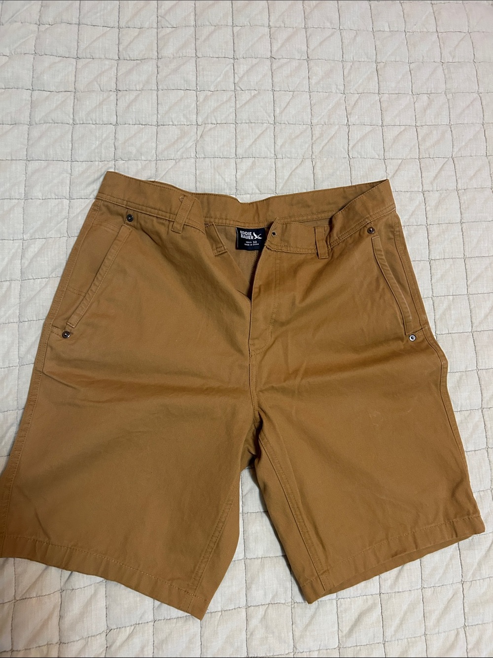 Eddie Bauer Men's Tan Flat-Front Shorts